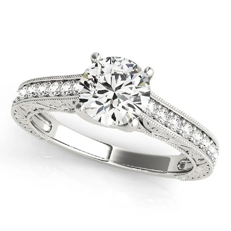 Personalized diamond rings for men-Auriya 1 1/2ct Vintage Moissanite and Diamond Engagement Ring 1/4ctw 14K Gold