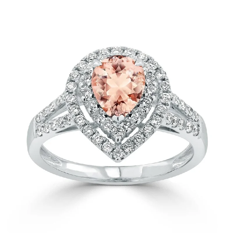 Diamond engagement rings for women-Auriya 1 3/4ct Pear-cut Morganite and Halo Diamond Ring 5/8ctw 18K Gold