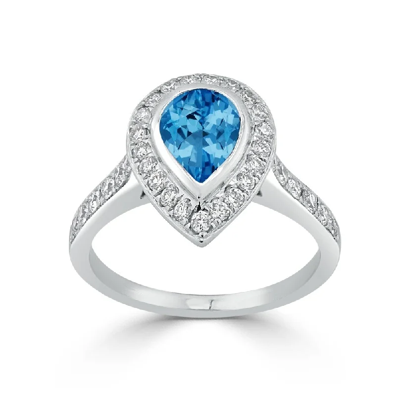 Custom promise rings for couples-Auriya 1 5/8ct Pear Shape Blue Topaz Halo Diamond Engagement Ring 5/8ctw 18K Gold