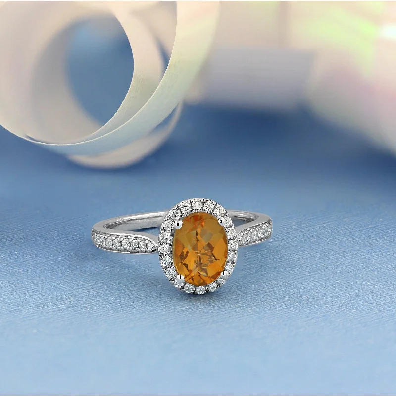 Antique style engagement rings-Auriya 1 9/10ct Fancy Oval Citrine Halo Diamond Engagement Ring 1/4ctw 14k Gold