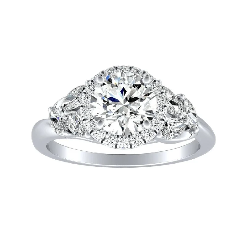 Unique promise rings for men-Auriya 14k Gold Floral 3ct Moissanite Halo Diamond Engagement Ring 3/8ctw