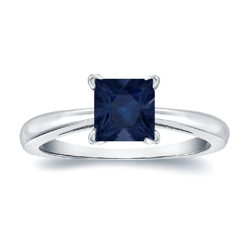 Custom signet rings for men-Auriya 14k Gold Princess-cut Sapphire Solitaire Engagement Ring 1ct TGW