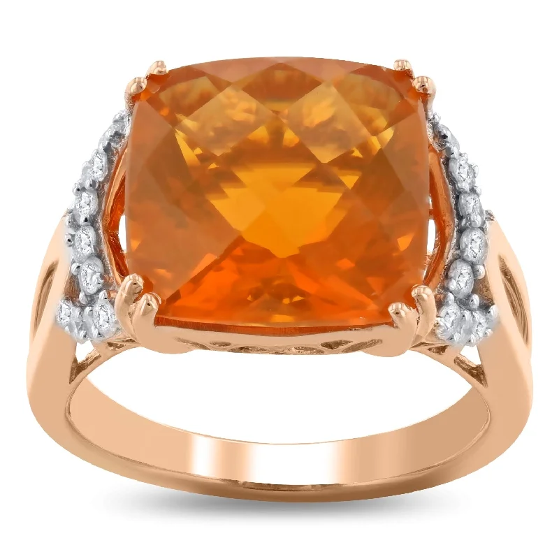 Custom promise rings for couples-Auriya 14k Rose Gold 5 3/4ct Fire Opal and 1/3ct TDW Diamond Ring