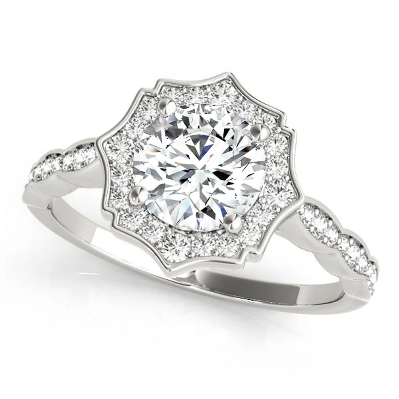 Vintage engagement rings for sale-Auriya 14k White Gold Lab Grown Round Diamond Halo Engagement Ring 0.50 to 5.00 ct. tw. (F-G VS)