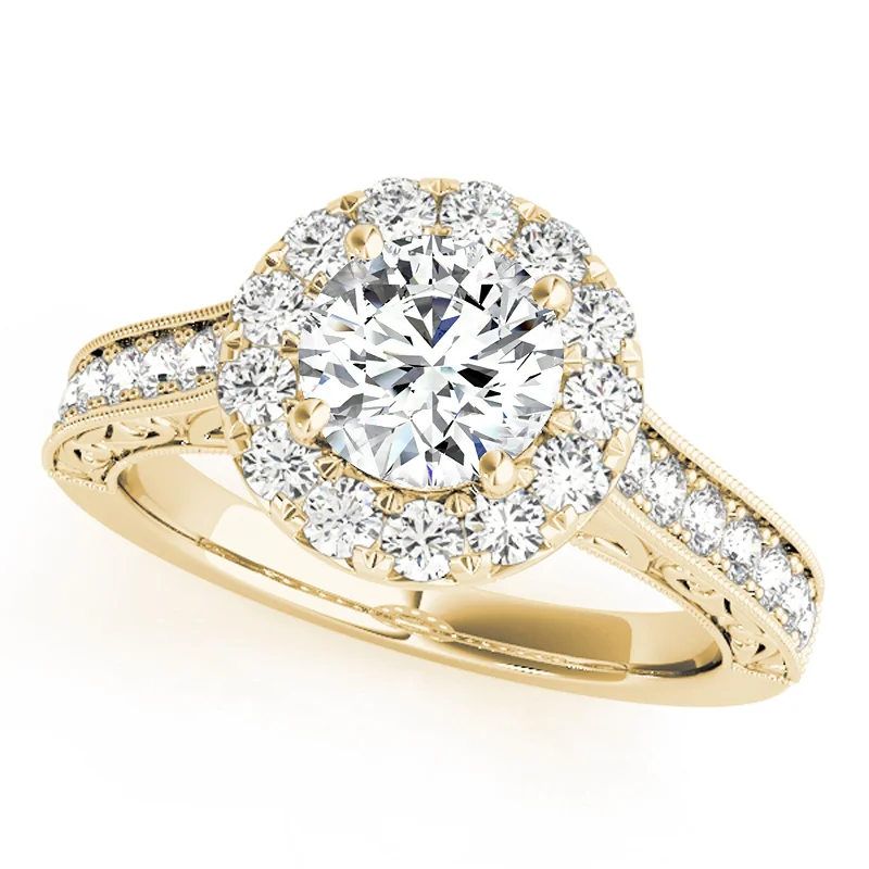 Wedding rings with sapphires-Auriya 14k Yellow Gold Lab Grown Round Diamond Halo Engagement Ring 0.50 to 5.00 ct. tw. (F-G VS)