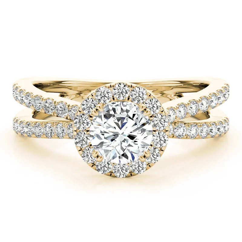 Simple platinum wedding rings for women-Auriya 14k Yellow Gold Lab Grown Round Diamond Halo Engagement Ring 0.50 to 5.00 ct. tw. (F-G VS)