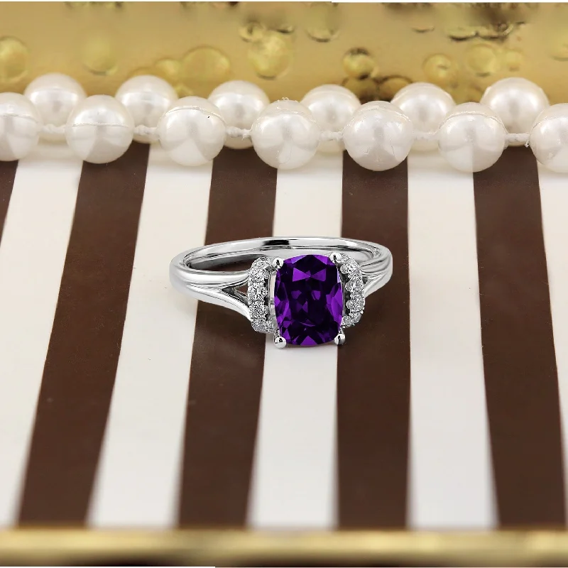 Custom name rings for women-Auriya 1ct Modern Cushion-cut Purple Amethyst and Diamond Engagement Ring 1/4ctw 14k Gold