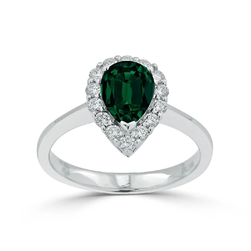 Large gemstone rings for women-Auriya 1ct Pear Shape Emerald Halo Diamond Engagement Ring 1/3ctw 18K Gold