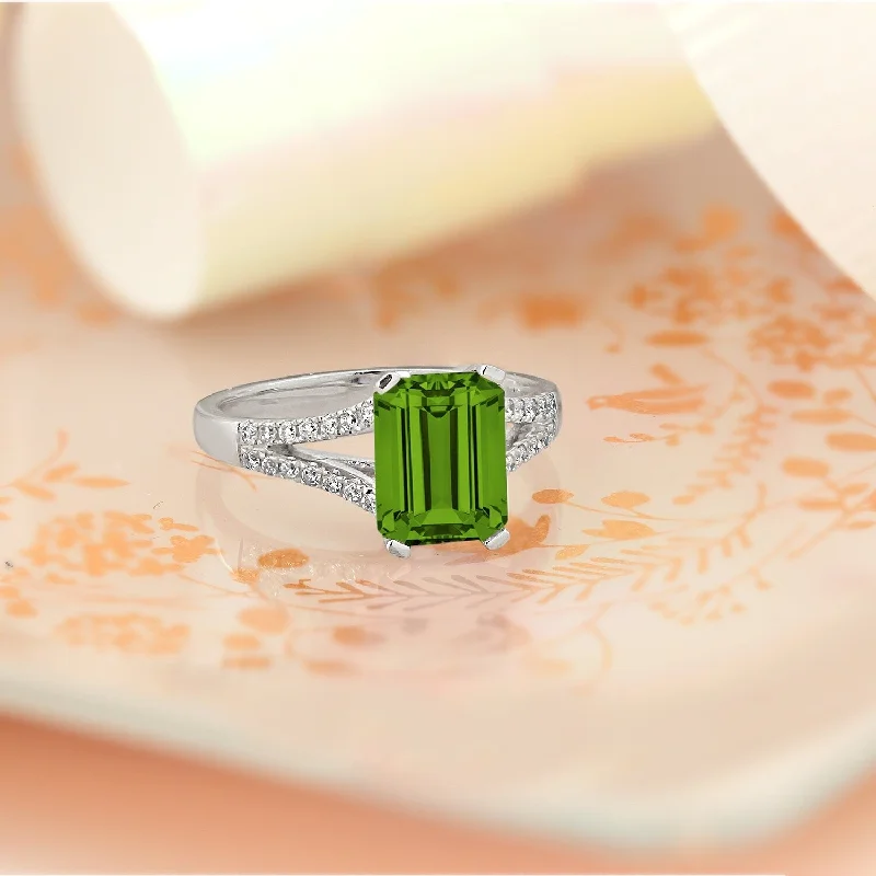 Unique gold engagement rings with diamonds-Auriya 2 1/8ct Fancy Emerald-cut Peridot and Diamond Engagement Ring 1/4ctw 14k Gold