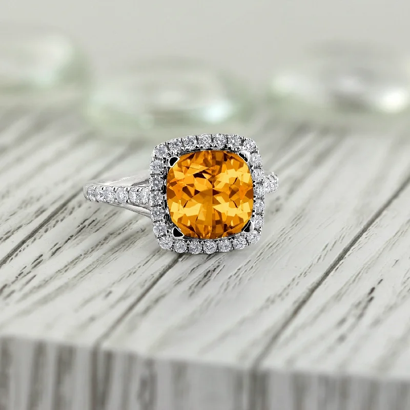 Custom birthstone wedding bands-Auriya 2 3/4ct Cushion-cut Citrine and Halo Diamond Engagement Ring 1/2cttw 14k Gold