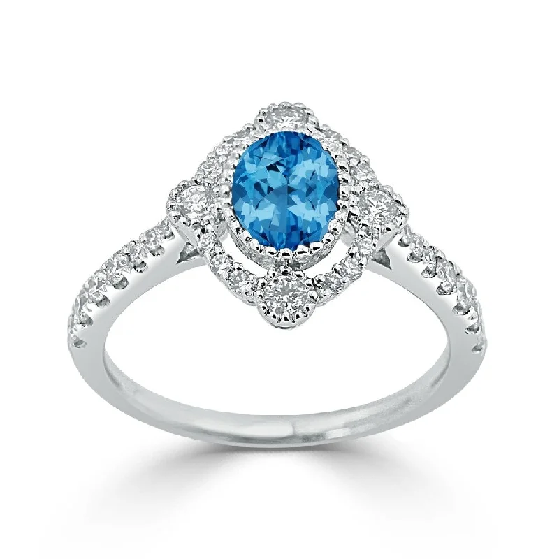 Unique wedding bands for men-Auriya 7/8ct Oval-cut Blue Topaz and Halo Diamond Engagement Ring 1/2ctw 18K Gold