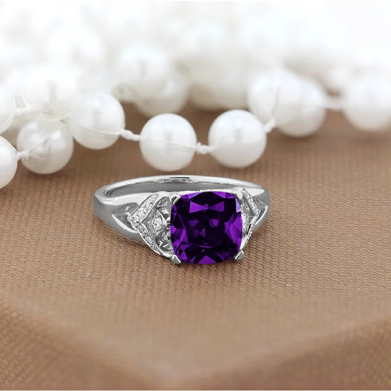 Unique gold rings for women-Auriya Modern 1 1/2ct Cushion-cut Purple Amethyst and Diamond Engagement Ring 1/6ctw 14k Gold