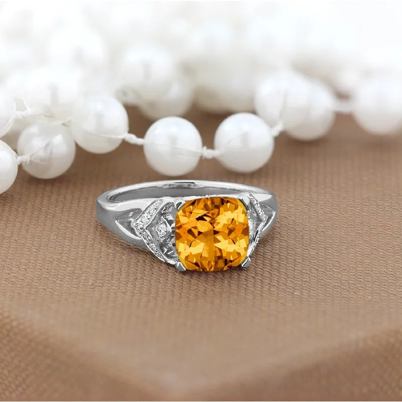 Classic gold engagement rings for her-Auriya Modern 2 3/8ct Cushion-cut Citrine and Diamond Engagement Ring 1/6ctw 14k Gold