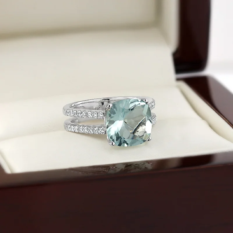 Personalized rings for men’s gifts-Auriya Modern 3ct Cushion-cut Aquamarine and Diamond Engagement Ring 1/4cttw 14k Gold