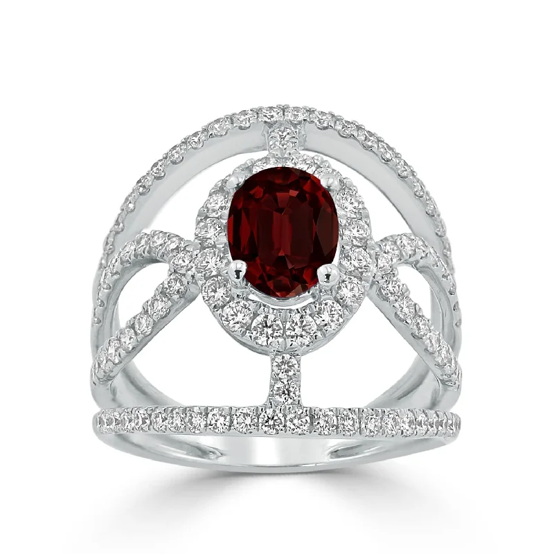 Unique rings with colored gemstones-Auriya Modern 7/8ct Oval-cut Red Garnet and Diamond Ring 1ctw 18K Gold