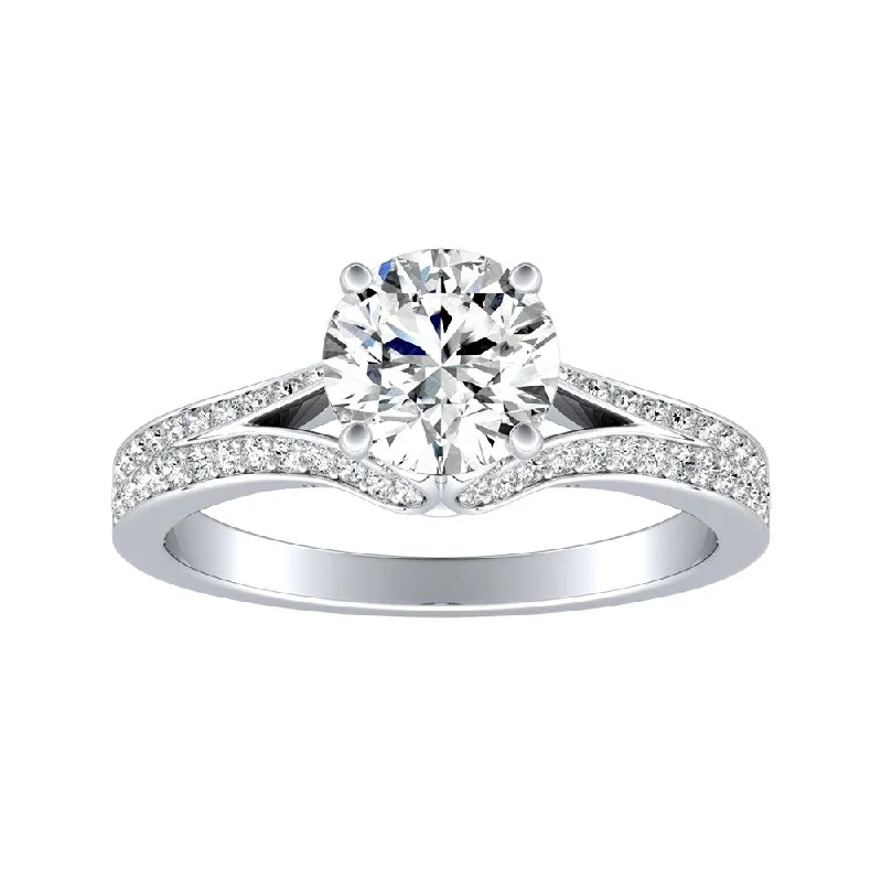 Wedding rings with colored stones-Auriya Round 2ct Moissanite and 1/3ctw Diamond Engagement Ring 14k Gold