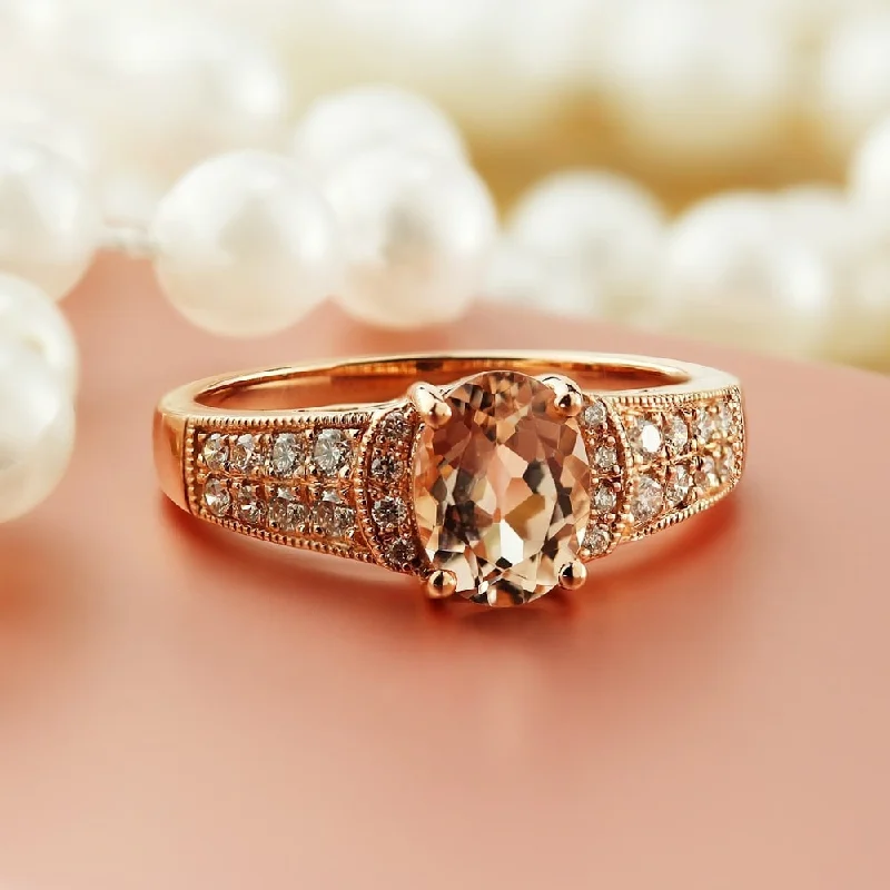 Unique engagement rings for her-Auriya Vintage 1 1/5ct Oval Morganite and 1/4ctw Diamond Engagement Ring 10K Rose Gold