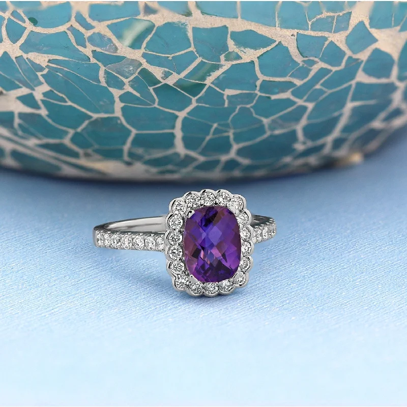 Unique rings with colored gemstones-Auriya Vintage 3/4ct Cushion-cut Purple Amethyst Halo Diamond Engagement Ring 1/2ctw 14k Gold