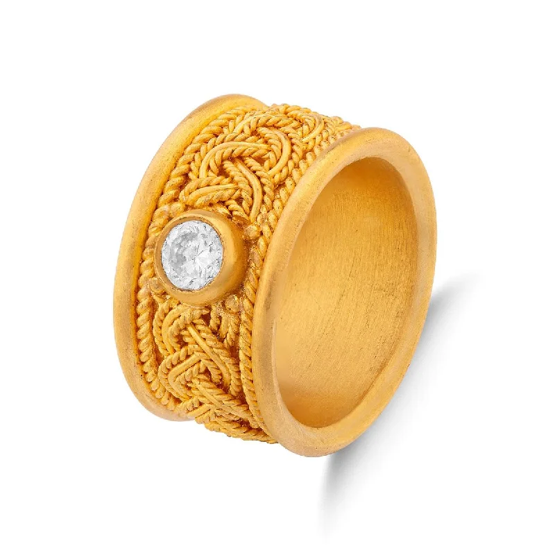 Vintage gold rings for men-Braided Diamond Cigar Band Ring