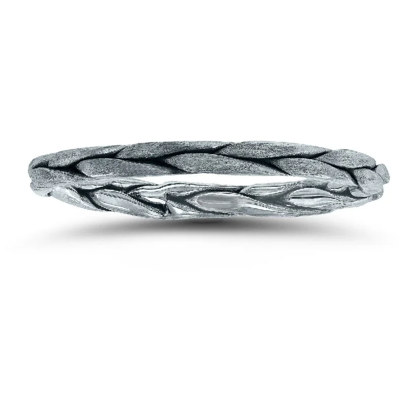 Stackable engagement rings with diamonds-Braided Wedding Band in 14K White Gold