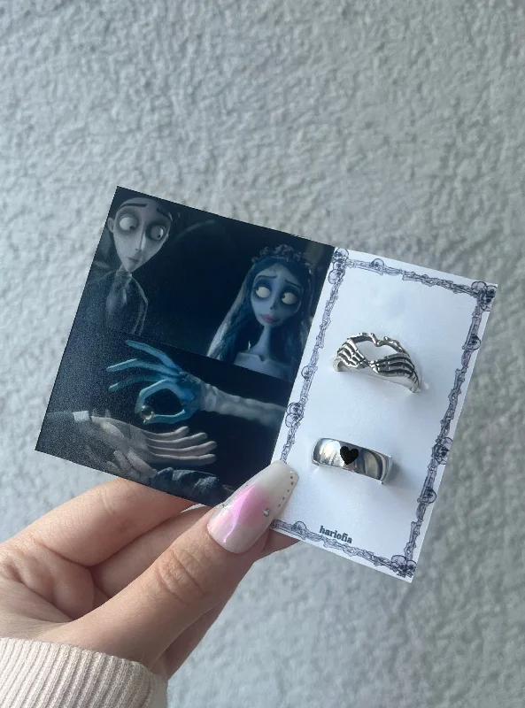 Silver wedding bands for men-Corpse Bride Victor and Emily Couple Rings , Corpse Bride Rings , Matching Rings, Bone Couple Ring, Dead Bride Couple