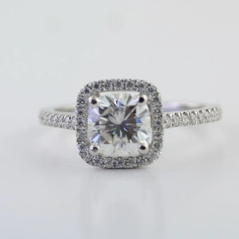 Birthstone engagement rings for her-Cushion Cut Halo Moissanite Engagement Ring