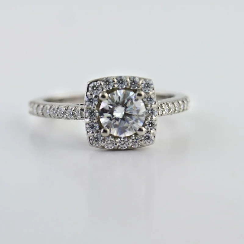 Personalized diamond rings for men-Cushion Cut Halo Moissanite Ring