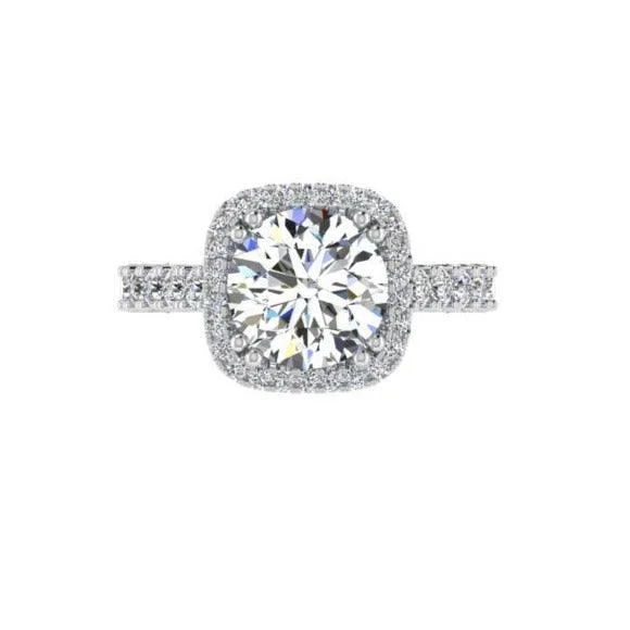 Custom diamond promise rings for women-Cushion Diamond Halo Engagement Ring 18K Gold