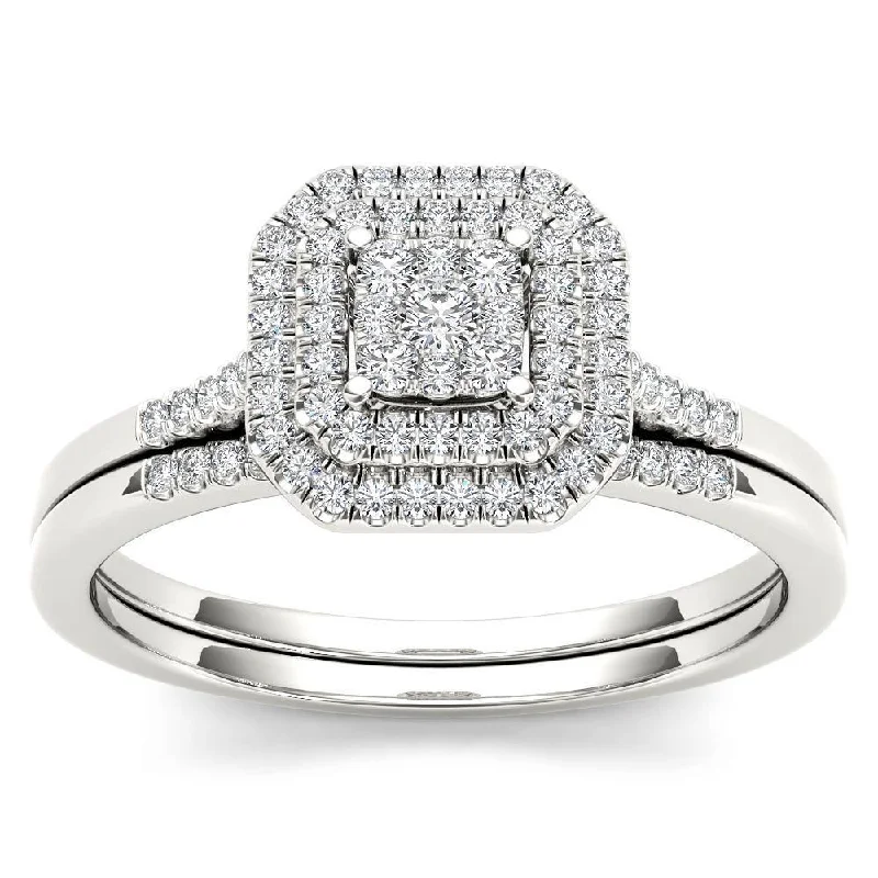 Personalized rings for men’s gifts-De Couer 10k White Gold 1/4ct TDW Diamond Cluster Halo Bridal Set