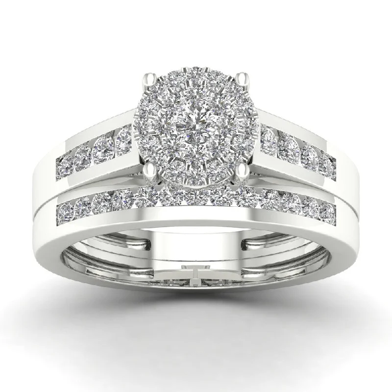 Vintage wedding rings for couples-De Couer IGI Certified 3/4ct TDW Diamond Cluster Bridal Sets