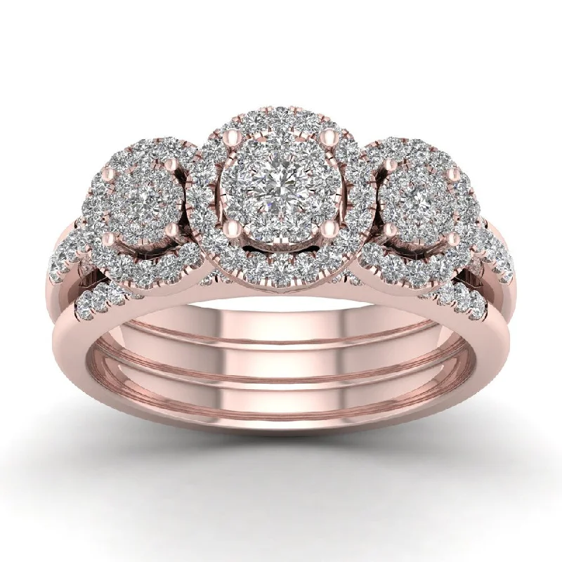 Men's wedding bands with diamonds-De Couer IGI Certified 3/4ct TDW Diamond Promise Bridal Set - Pink