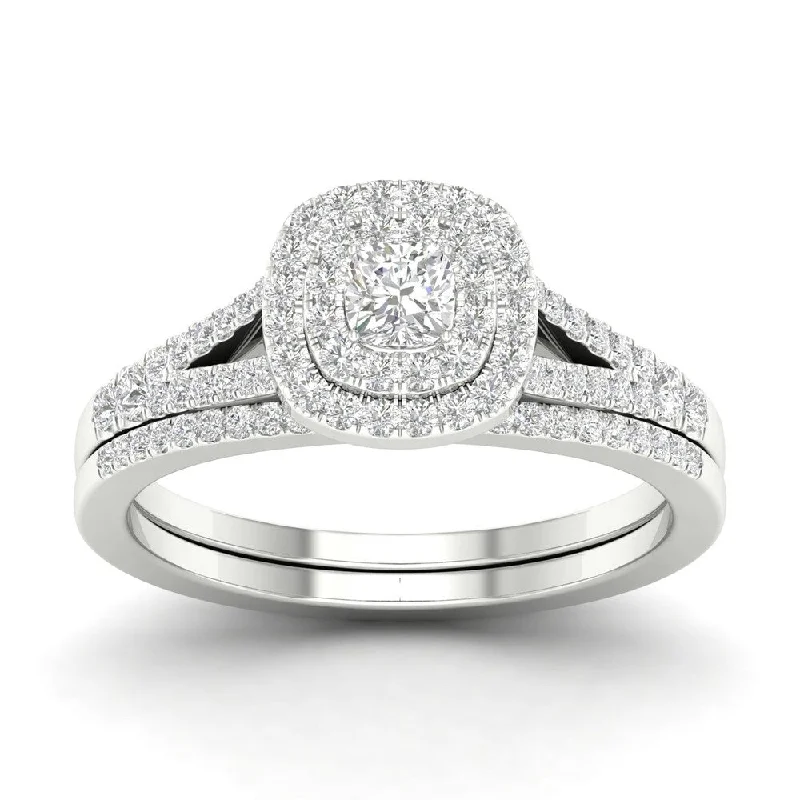 Personalized rings with initials-De Couer Sterling Silver 1/2ct TDW Diamond Halo Bridal Ring