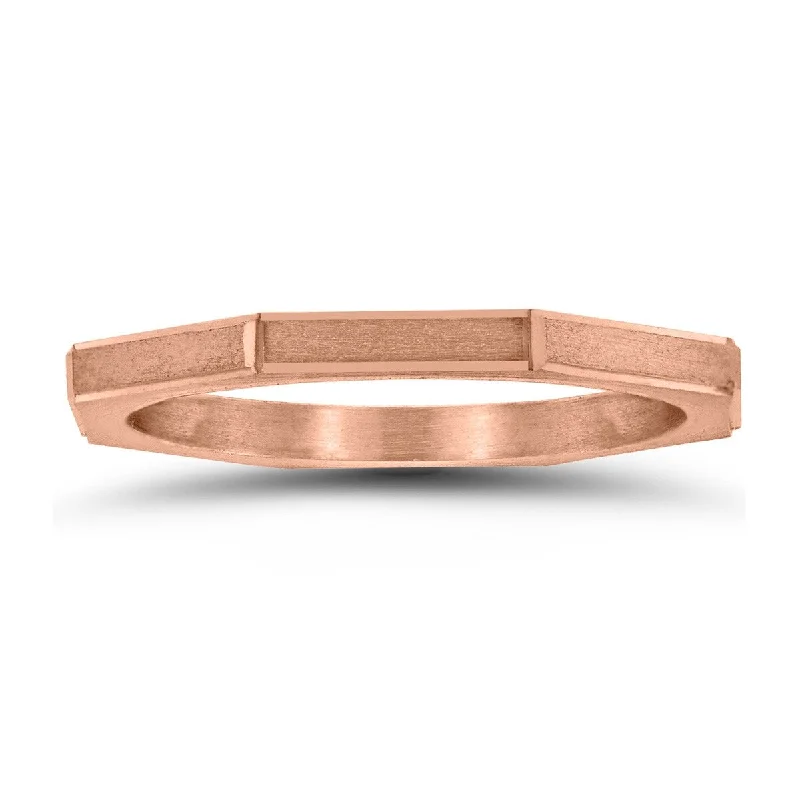 Personalized rings for men’s gifts-Eight Sided Thin 1.5MM Matte Finish Wedding Band in 14K Rose Gold