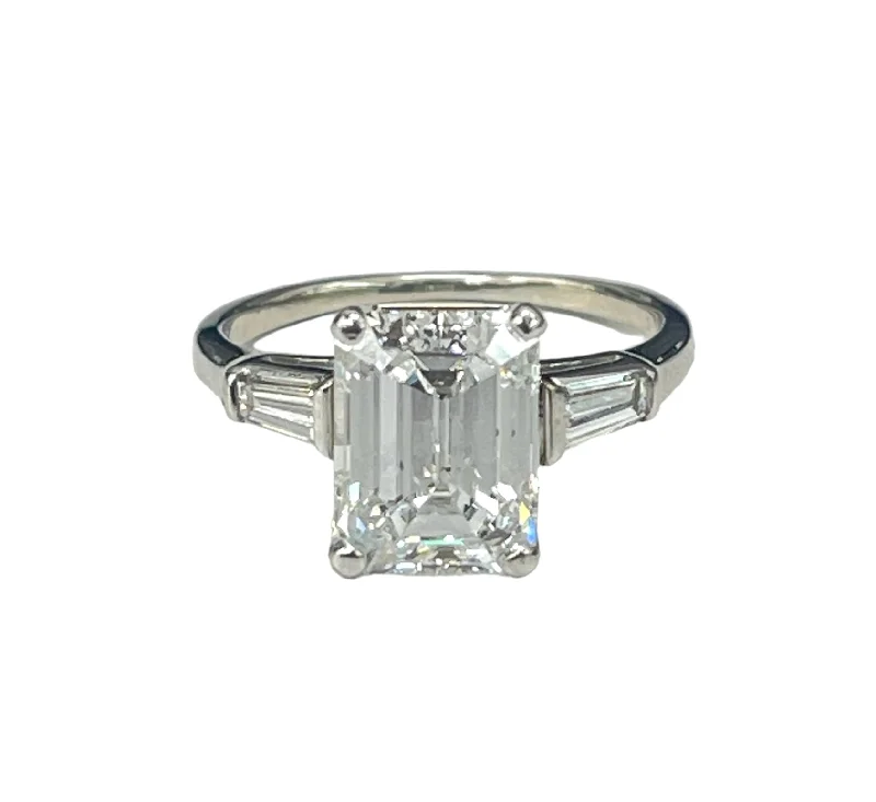 Unique gold rings for women-Emerald Cut Diamond Engagement Ring GIA Certified 3.01 Carats