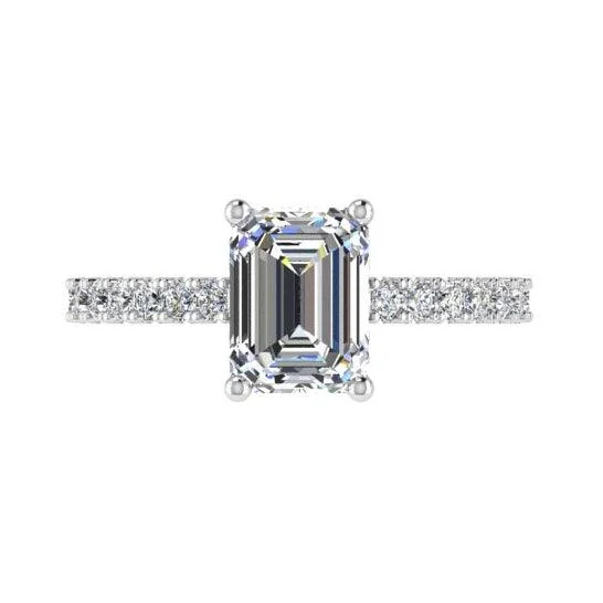 Fashion rings with diamonds for men-Emerald Cut Diamond  Engagement Ring with Side Stones