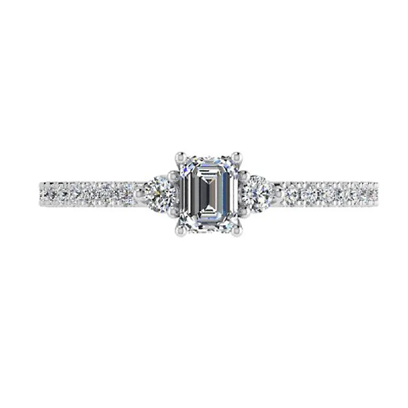 Rose gold engagement rings for women-Emerald Cut Diamond Ring with Side Stones