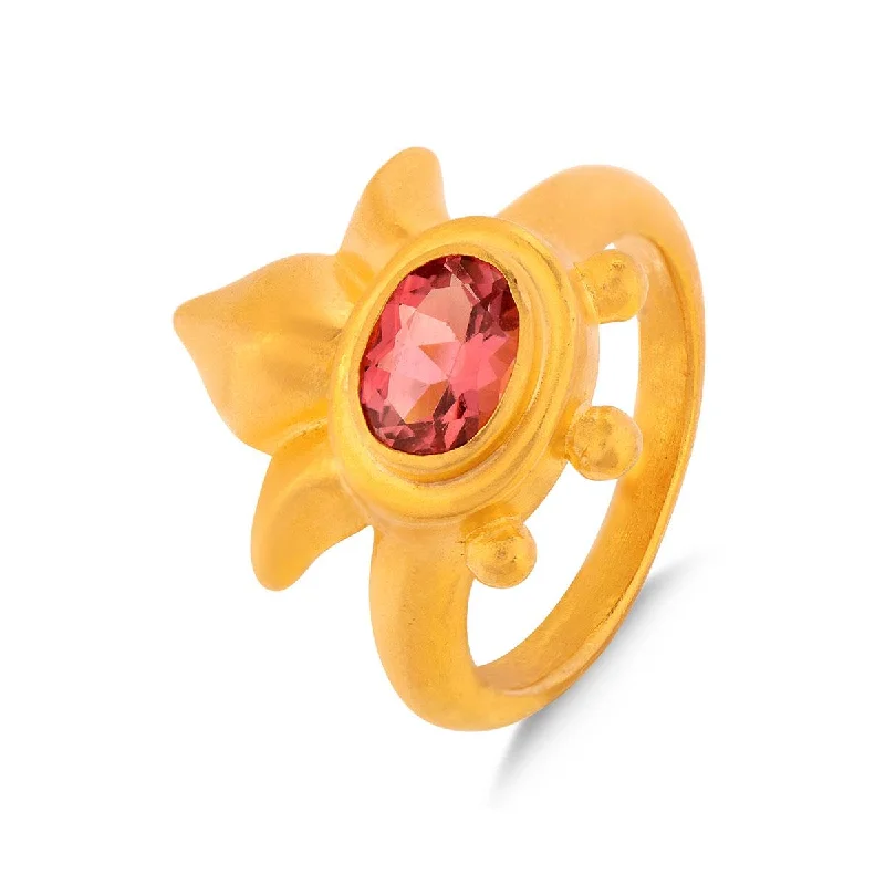 Gold wedding bands for couples-Fleur Ring with Pink Tourmaline