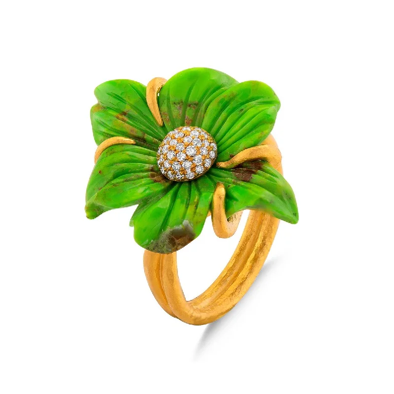 Sterling silver rings for men-Sculpted Turquoise Flower Ring