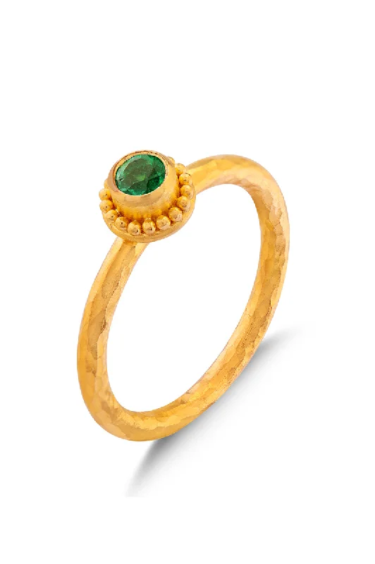 Simple gold promise rings for women-Granulated Stack Ring - Emerald