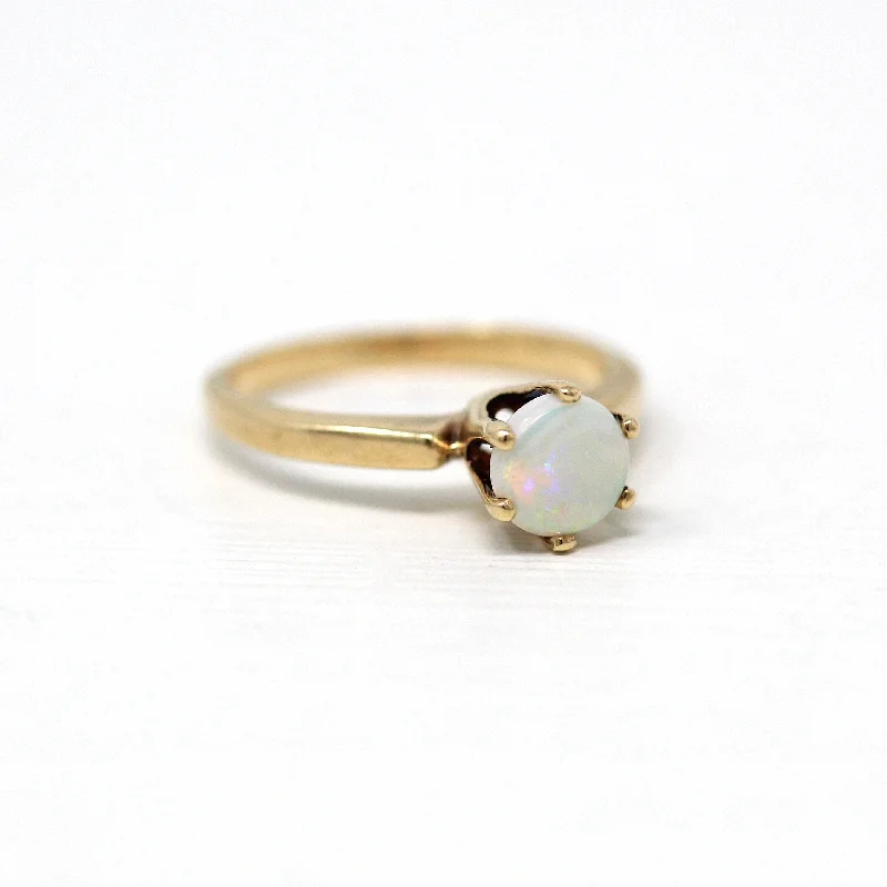 Vintage diamond wedding bands-Sale - Genuine Opal Ring - Retro 10k Yellow Gold Round Cabochon Cut .47 CT Gem - Vintage Circa 1960s Era Size 4 1/2 Solitaire Fine Jewelry