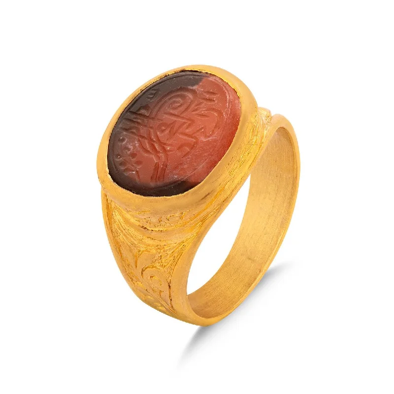 Custom rings for anniversary gifts-Ottoman Agate Seal Ring with Decorative Carvings