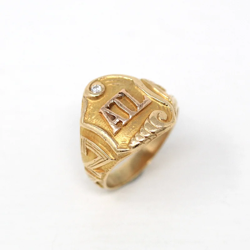 Luxury diamond rings for men-Sale - Letters "ATL" Ring - Art Deco 14k Yellow Gold Initials Scroll Signet - Vintage Circa 1930s Size 5 1/2 Genuine .01 CT Diamond Jewelry