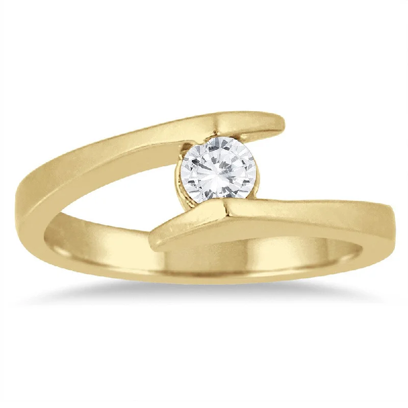 Fashion rings with diamonds for men-Marquee 1/5 Carat Round Diamond Embrace Ring in 14K Yellow Gold