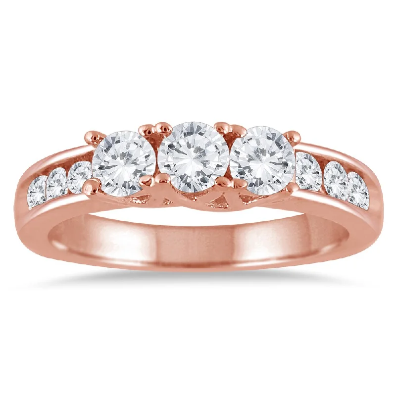 Luxury diamond rings for men-Marquee 10k Rose Gold 1ct TDW Diamond Three-stone Ring