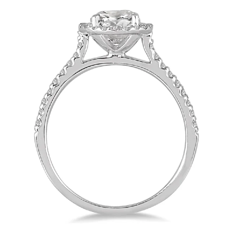 Silver engagement rings for her-Marquee 14k White Gold 1 1/4ct TDW Diamond Halo Ring - White I-J - White I-J