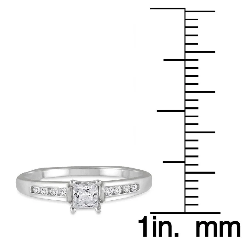 Stackable rings for bridesmaids-Marquee 14K White Gold 1/3 Carat Princess Cut Diamond Ring