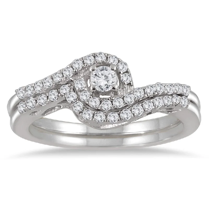 Custom wedding bands with diamonds-Marquee Jewels 10k White Gold 1/2ct Diamond Bridal Set