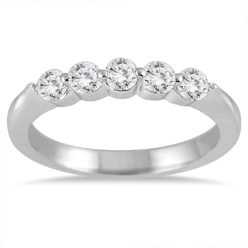 Men’s fashion rings with diamonds-Marquee Jewels 10k White Gold 1/2ct TDW 5-stone Diamond Band