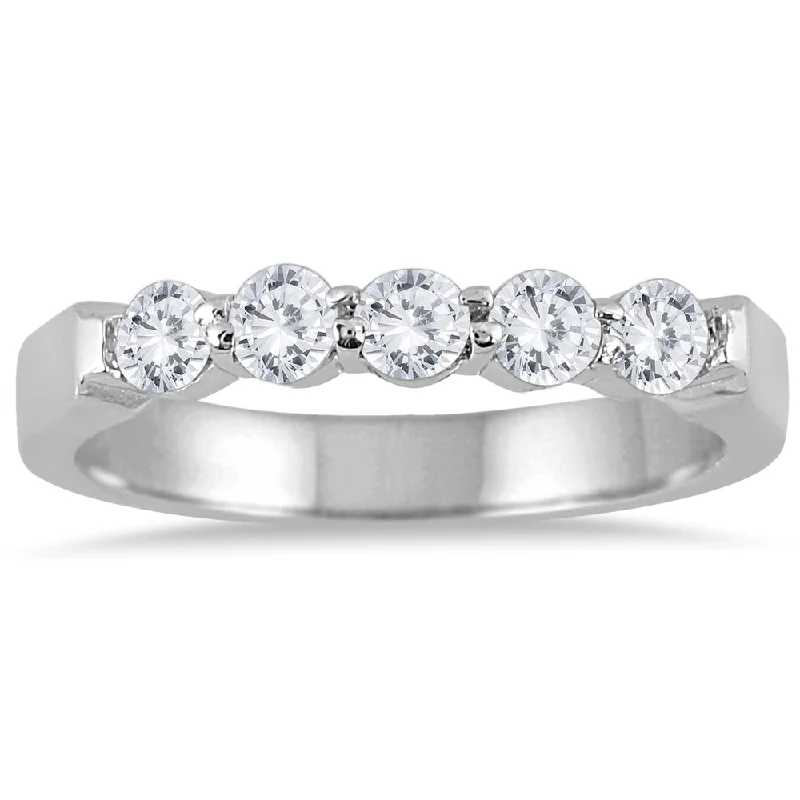 Trendy engagement rings for men-Marquee Jewels 10k White Gold 1/2ct TDW Diamond 5 Stone Band (J-K, I2-I3)