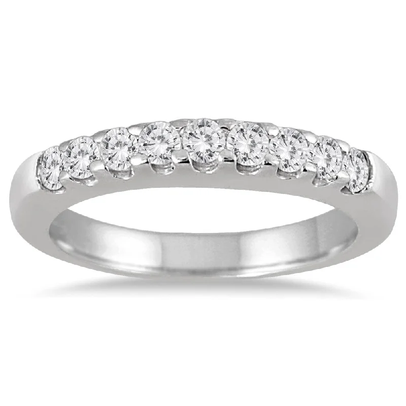 Custom wedding bands with initials-Marquee Jewels 10k White Gold 1/2ct TDW Diamond 9 Stone Wedding Band (J-K, I2-I3)